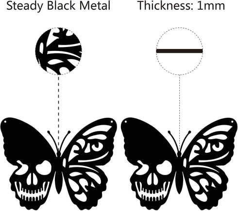 CREATCABIN Skull Butterfly Metal Wall Art Decor, Black Iron Sculpture for Indoor Outdoor Home Decoration