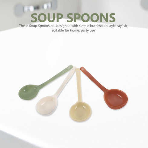 4pcs Ceramic Soup Spoons, Japanese Ramen Soup Spoons, Retro Korean Style Tablespoon for Wonton Dumpling