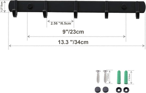 Ihomepark Wall Mounted Coat Hooks, Heavy Duty Metal 5 Coat Hanger Rack for Coat, Hat, Towel, Purse, Keys (Black)