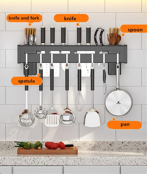 15.7'' Wall Mount Stainless Steel Utensil Holder, Multi-use Kitchen Storage Organizer Rack with Knife Holder