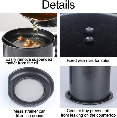 Ourokhome Bacon Grease Container with Strainer, 1.6 L Iron Kitchen Oil Storage Can for Hot Frying Oil