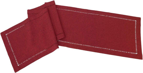 Grelucgo Large Handmade Hemstitched Polyester Table Runners, Cranberry, 14x108 inch