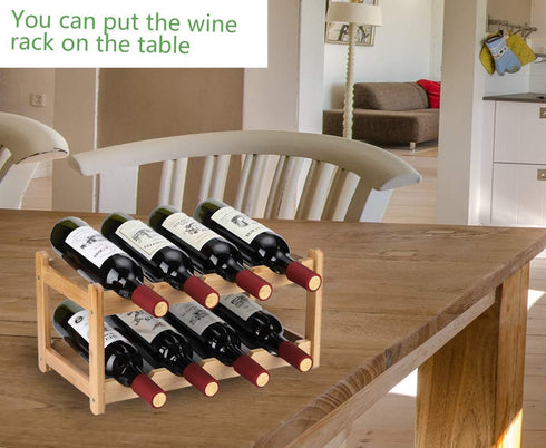 Wine Rack, 8 Bottle 2-Tier Eco-Friendly Bamboo Storage, Easy-Assembly Kitchen Organizer for Countertop, Bar