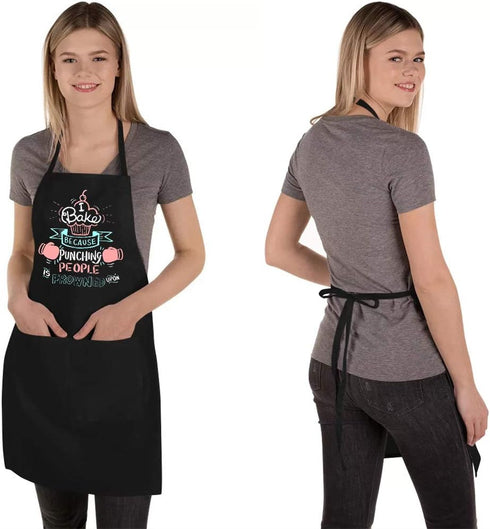 Funny Baking Aprons for Women Men, Cute Kitchen Cooking Aprons with 2 Pockets - Birthday Housewarming Gifts