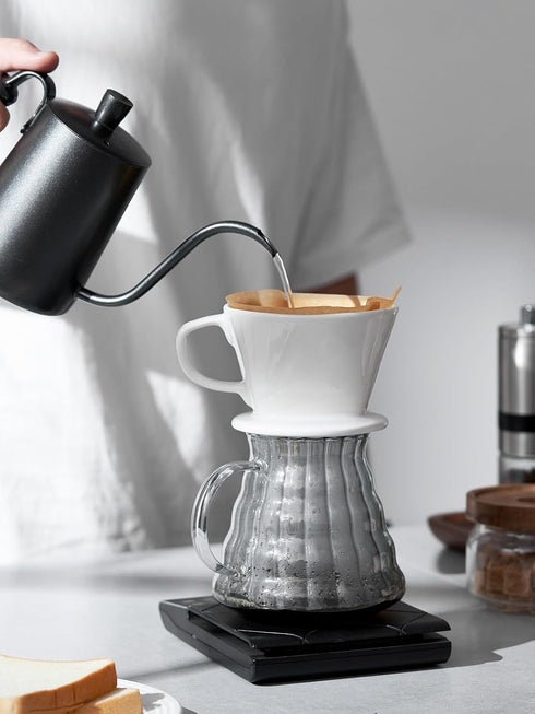DOWAN Pour Over Coffee Maker, Non-Electric Pour Over Coffee Dripper, Easy Manual Brew Maker, Single Cups Porcelain Slow Brewing Accessories for Home, Cafe, Camping, Coffee Gifts, White by DOWAN