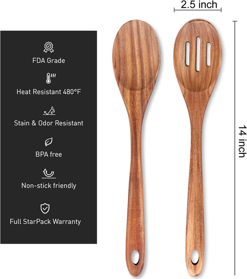 14 Inch Large Wooden Spoon for Cooking, Mixing, Serving, Big Non Stick Wood Spoon Spatula, Long Handle Stirring