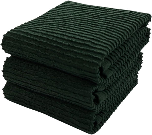 Dark Green Kitchen Hand Dish Towels, 100% Cotton Cloth, Set of 3 Multipurpose, 18" x 28"