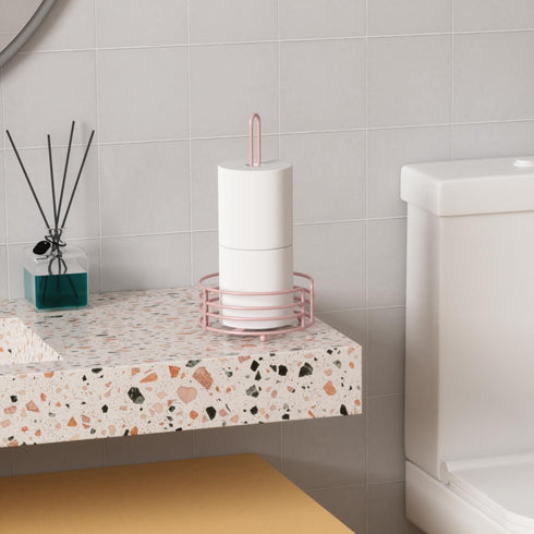 Countertop, 8" 13" Buruis Paper Towel Holder for Kitchen Pastel Pink - One Hand Tear with Wide Base, Height, Raised
