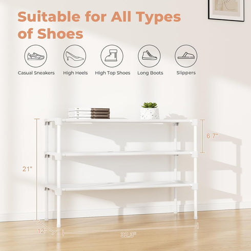 34" Closet 16 3 Widening Design Shoe Rack for Pairs Small Spaces Non-Woven Tier Shoe Organizer Stackable Metal Shoe