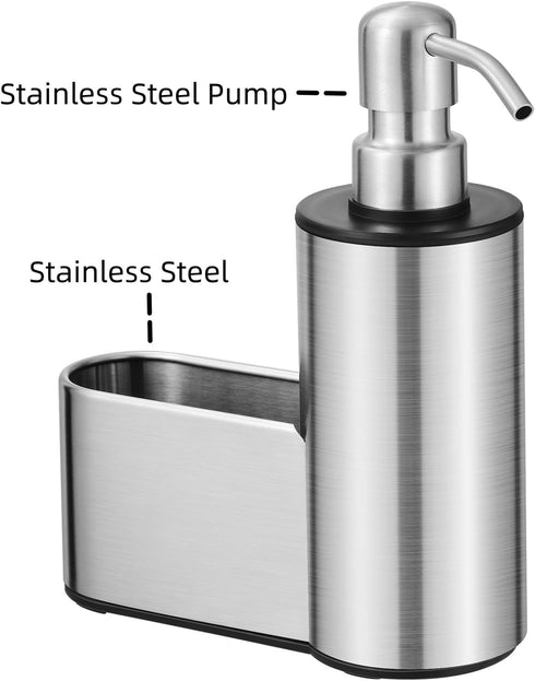 CHBKT 12 oz Countertop, Kitchen Soap Dispenser with Sponge Holder, Dish Soap Dispenser for Kitchen Sink Stainless Steel