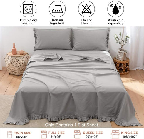 55% 45% BISELINA Linen Sheet French Flax Flat Sheet with Pleated Ruffles Euro Linen Cotton Solid Color Soft Breathable