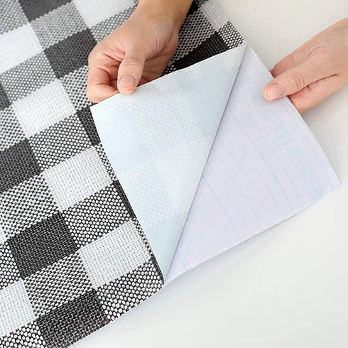 Self Adhesive Vinyl Faux Gingham Plaid Cloth Look Shelf Drawer Liner Paper, 17.7x78 Inch (Grey)