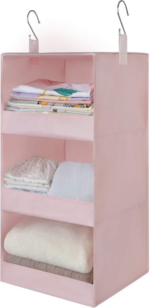 GRANNY SAYS 3-Shelf Hanging Closet Organizer, Collapsible Pink Nursery Shelves, 29 ½" H X 12" W X 12" D, 1-Pack