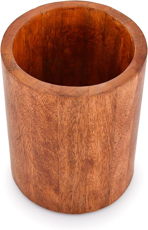 Natural Mango Wood Cooking Utensil Holder for Countertop, Spoons and Cooking Tools, 5" x 5" x 6"