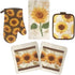 American Linen Sunflower Decor Set, Oven Mitts and Pot Holders - Kitchen Towels and Dish Cloths Sets
