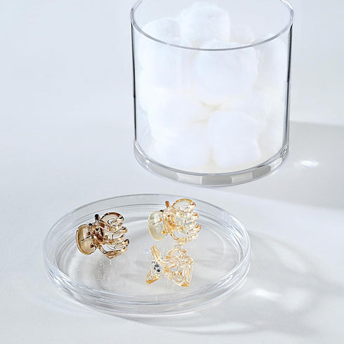 SheeChung 2 Pack Qtip Holder - Stackable Plastic Apothecary Jars with Storage Lids for Bathroom Organization (10oz)