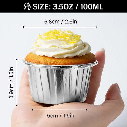 EUSOAR Aluminum Foil Silver Cupcake Liners, 50Pcs Disposable Muffin Baking Cups, Ramekin Holders