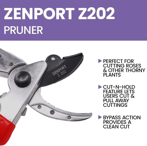 Zenport Z202 Heavy Duty Pruner, Cut-n-Hold, 8-Inch, Red Handles