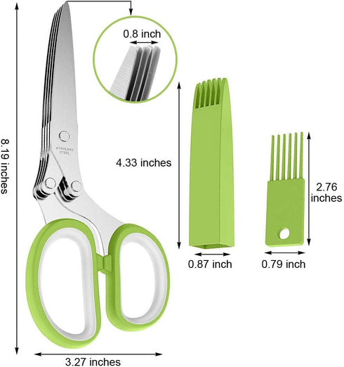 Scissors Herb Stripper Tools Kits 5-Blades Stainless Steel Scissors with Kitchen Herb Stripping Tool, Safe Cover, Cleaning Comb Multipurpose Kitchen Chopping Shear, Mincer