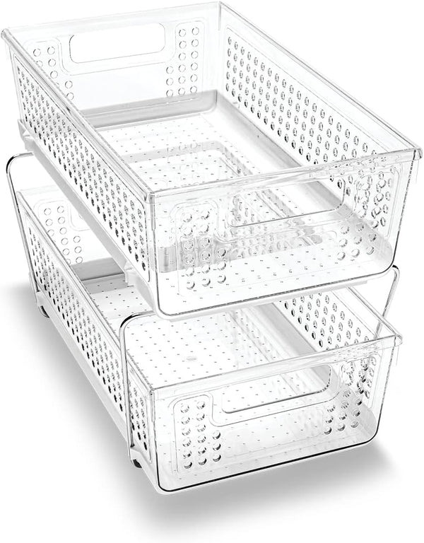 Madesmart 2-Tier Plastic Multipurpose Organizer with Divided Slide-Out Storage Bins for Under Sink and Cabinet