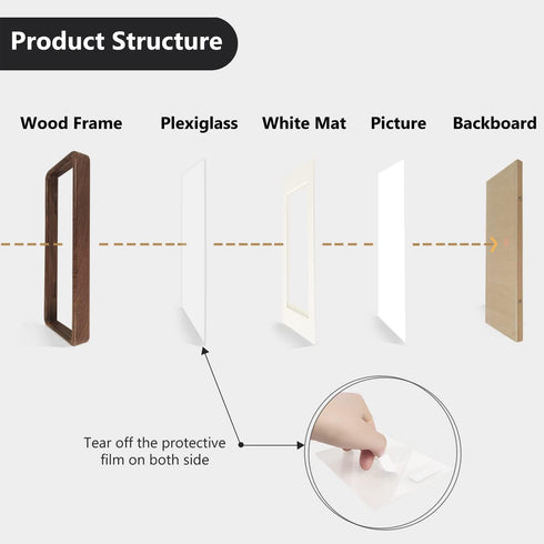 Moudra 3"x4" 2"x3") Handcrafted Solid Wood Picture Frame with Mat for Wall or Tabletop Display, Perfect for Photos