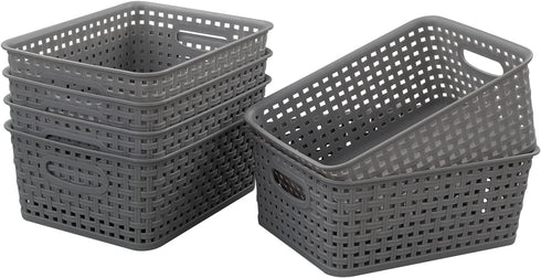 Grey Plastic Storage Basket, 10.03" x 7.67" x 4.05", Set of 6 Packs