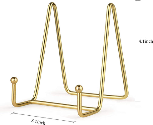 2 Pack Gold Iron Display Stands, Metal Wire Frame Holders for Pictures, Decorative Plates & Tabletop Art (4 inch)