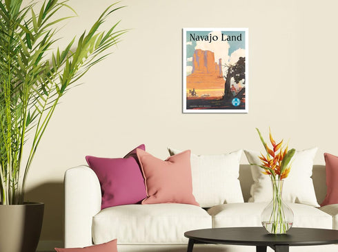 Vintage Railroad Travel Poster by Elms c.1954 - Navajo Land - Arizona New Mexico - Santa Fe Railroad - 9in x 12in