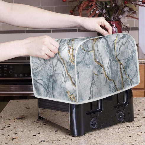 Golden Grey Marble Slice Toaster Cover, Washable Polyester Toaster Cover, Modern Arts Quilted Bread Maker Cover