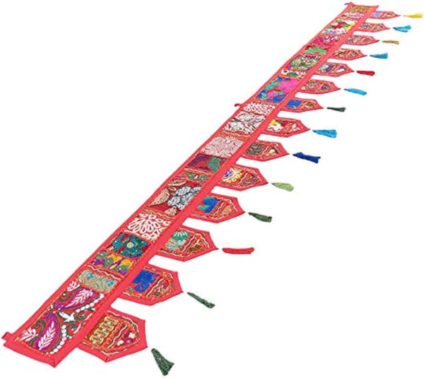 Eyes of India Window Door Valance Toran Patchwork Wall Hanging, Bohemian Accent, Red 14" x 78"