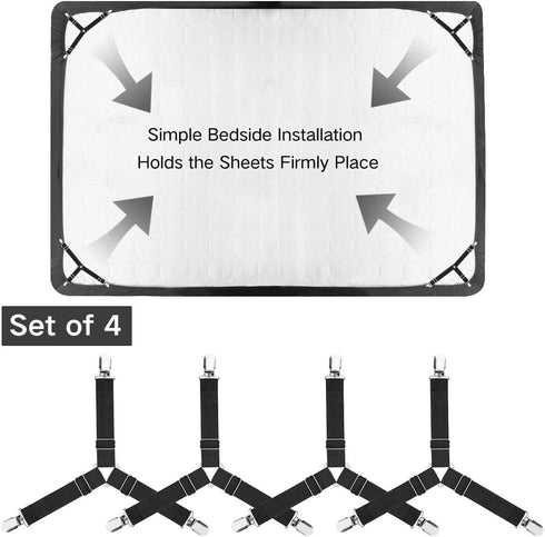 Foloda 4 pcs Adjustable Bed Sheet Holders - Fitted Sheet Holder Clips Fasteners for Mattress Corners, Keep Sheet Firm