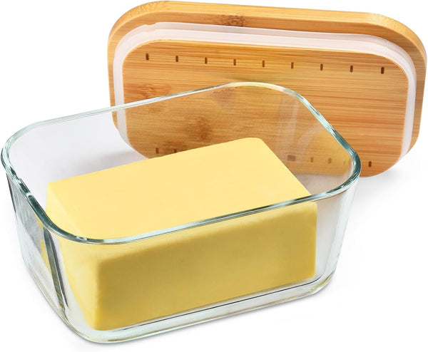 Hekeieon Glass Butter Dish With Sealed Lid - Large Tray for Refrigerator and