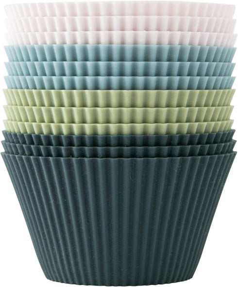 The Silicone Kitchen Reusable JUMBO Silicone Baking Cup, Non-Toxic, BPA Free, 12 Pack, White Blue Green