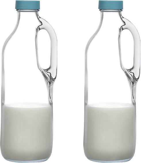 2 Pc 47oz Clear Glass Pitchers with Handles and Lids - Airtight