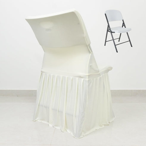 Efavormart Lifetime Folding Chair Cover Ivory Spandex Pleated Stretch Slipcover with Floor-Length Skirt, Also Fits