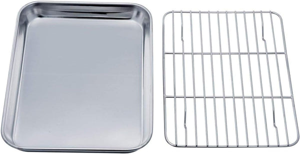 TeamFar Toaster Oven Tray and Rack Set, 9.3’’ x 7’’ x 1’’, Stainless Steel Non Toxic & Healthy, Easy Clean