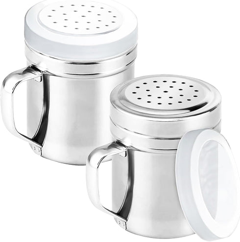 COAUXOG 2Pcs Metal Salt Pepper Dredge Shakers, Stainless Steel Pepper Shaker Seasoning Jar