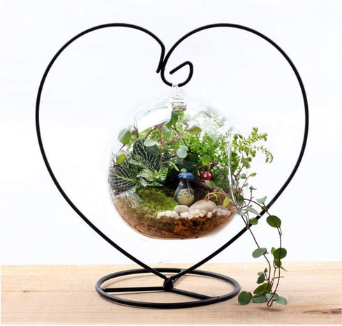 Heart-Shaped Ornament Display Stand by Archi, Iron Pothook Stand for Hanging Glass Terrarium (Heart-1)