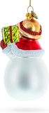Snowman with Red Cardinals Blown Glass Christmas Ornament Holding a Gift