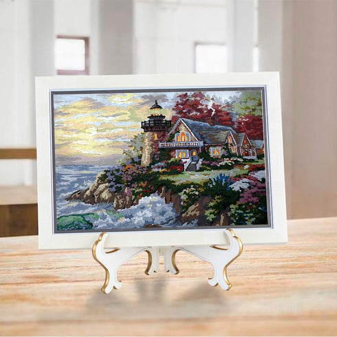 Artliving 10" Decorative Plate Stand Holder, Plastic Picture Easel Display Stand, White Gold, 2 Pack