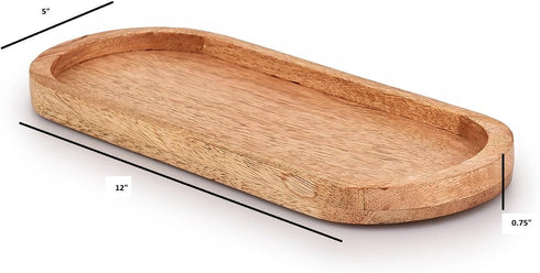 Samhita Set of 3 Mango Oval Wood Trays, Perfect for Food Holder/BBQ, Serve Cheese, Sushi, Holiday Snacks (12" x 5" x