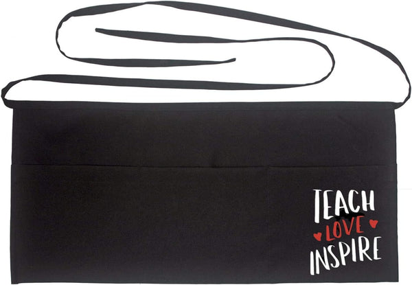 Waist Apron for Teachers with 3 Pockets, Half Black Apron, Perfect Gift for Teachers (Teach Love Inspire)