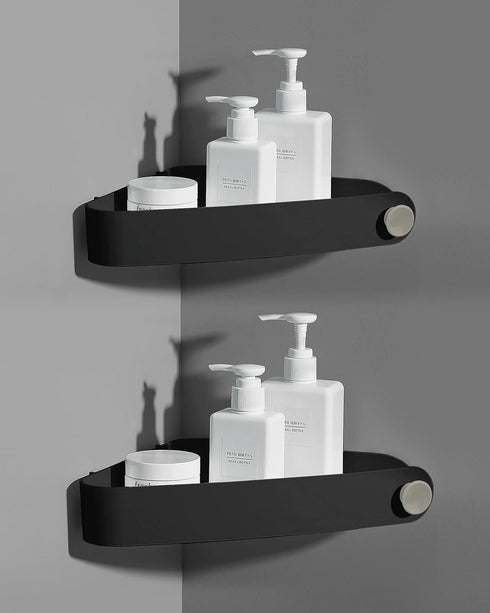 Sotfamily Shower Caddy Corner, 2 Pack Adhesive Shelves for Inside Shower, Plastic Organizer for Bathroom Storage (Black)