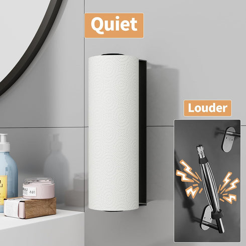 Paper Towel Holder Under Cabinet, Stainless Steel, Wall Mount, Black Adhesive Paper Roll Holder for Kitchen