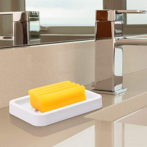 2PCS Draining Soap Dishes, Dishwashing Sponge Holder with Water Tray, Easy to Clean Soap Cases (Gray)