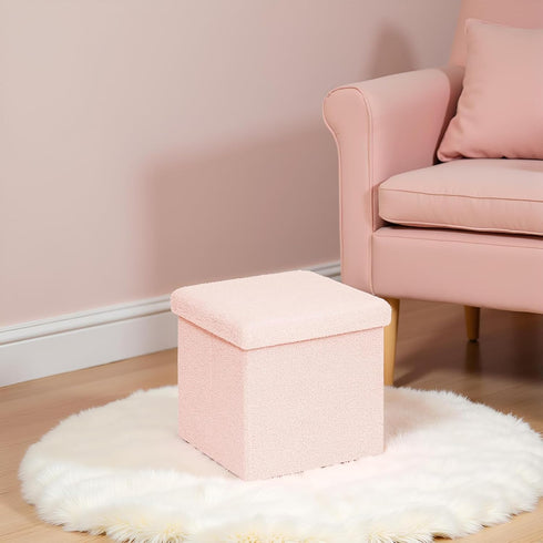 15in Small Storage Ottoman Foldable Sherpa Top Storage Bench,Foot Rest/Step Stool for Bedroom Dorm Entryway, Space