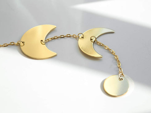 Mkono Moon Phase Wall Hanging Metal Boho Decor, Vertical Chic Moon Garland for Bedroom Living Room Office, Gold