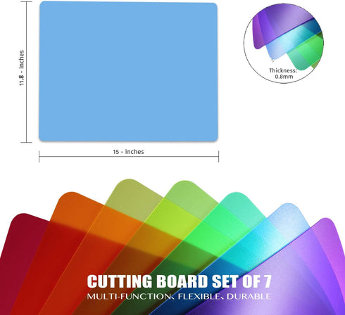 Fotouzy Plastic Cutting Boards for Kitchen, Flexible Cutting Mats Set of 7, BPA-Free, Dishwasher Safe, 15x12 In