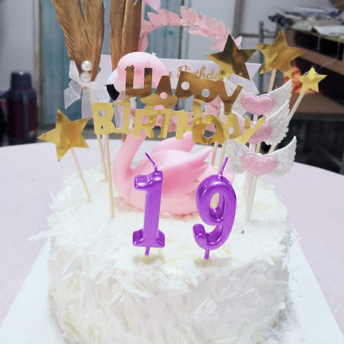 2nd Birthday Candle Number 2 Purple Happy Birthday Cake Topper Decoration for Party Kids Adults