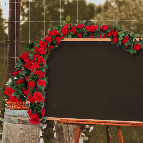 LESING 4PCS Artificial Rose Garlands, 28.8FT Fake Silk Flower Vines with Greenery Plants for Wedding Decoration